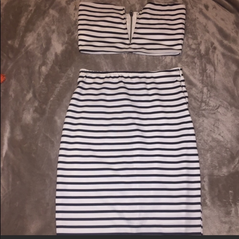 Black and white striped 2 piece skirt & crop top